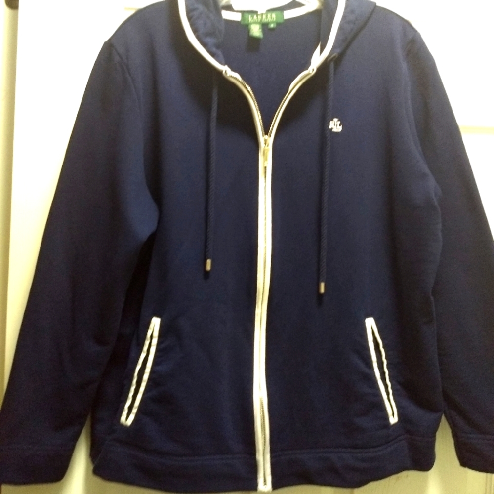 Lauren Ralph Lauren Navy White Zip Jacket 1X